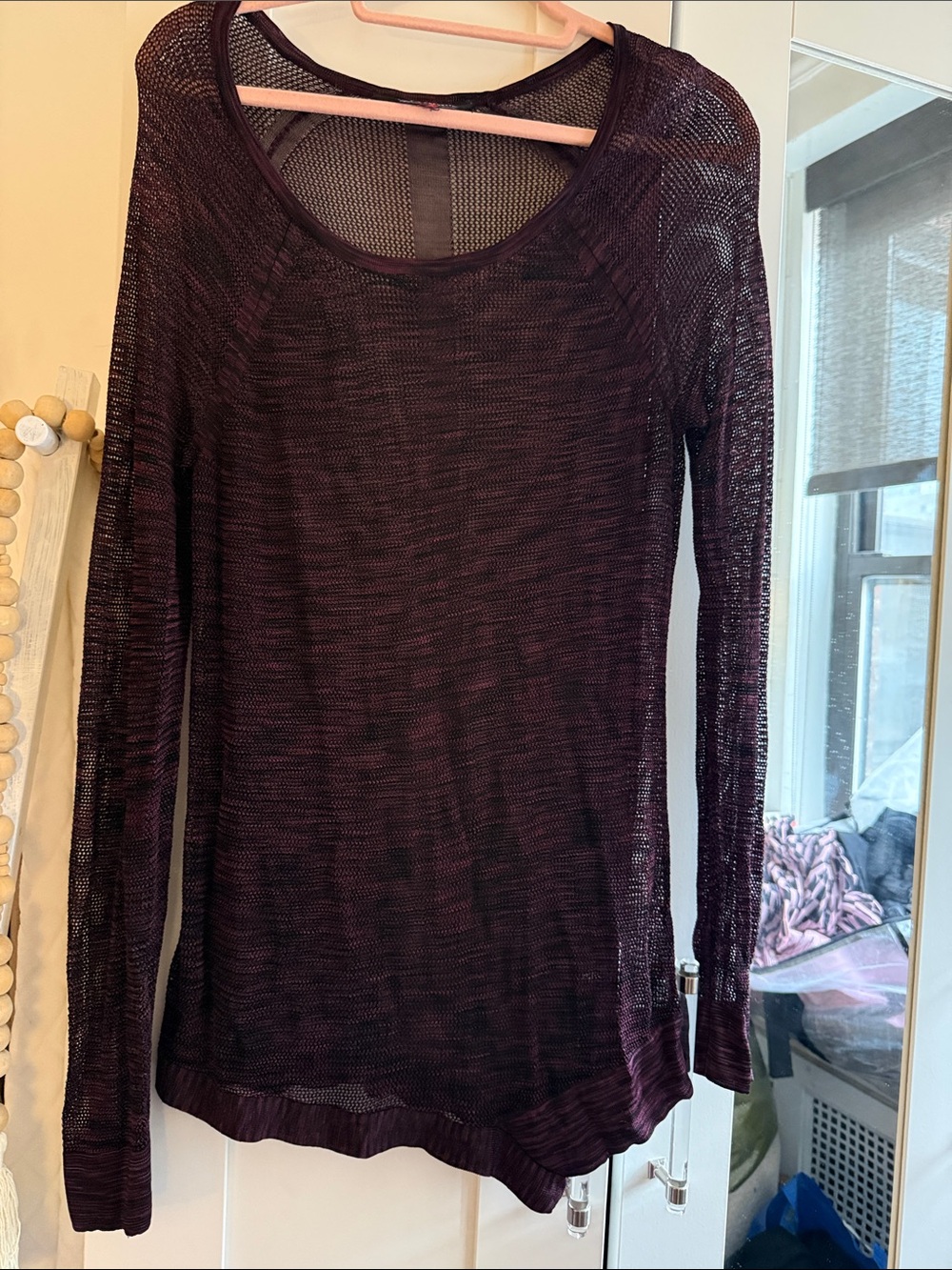 Rock & Republic Sheer Long Sleeve Top in Plum